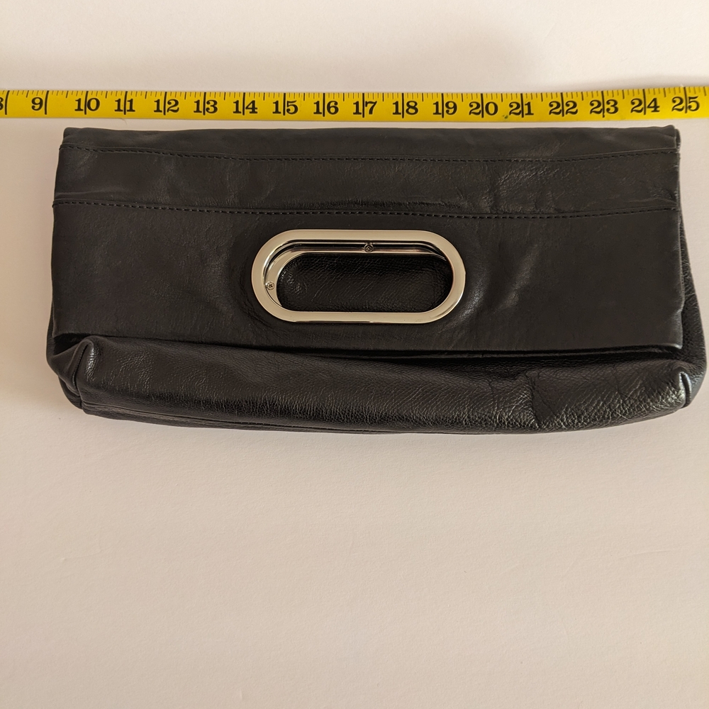 Banana Republic Black Leather Clutch with Silver-Tone Handle. - Picture 4 of 9